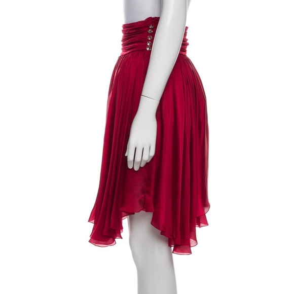 Alexandre Vauthier Red Featherweight 100% Silk Knee-Length Skirt * NEW * 65% OFF - Picture 2 of 4